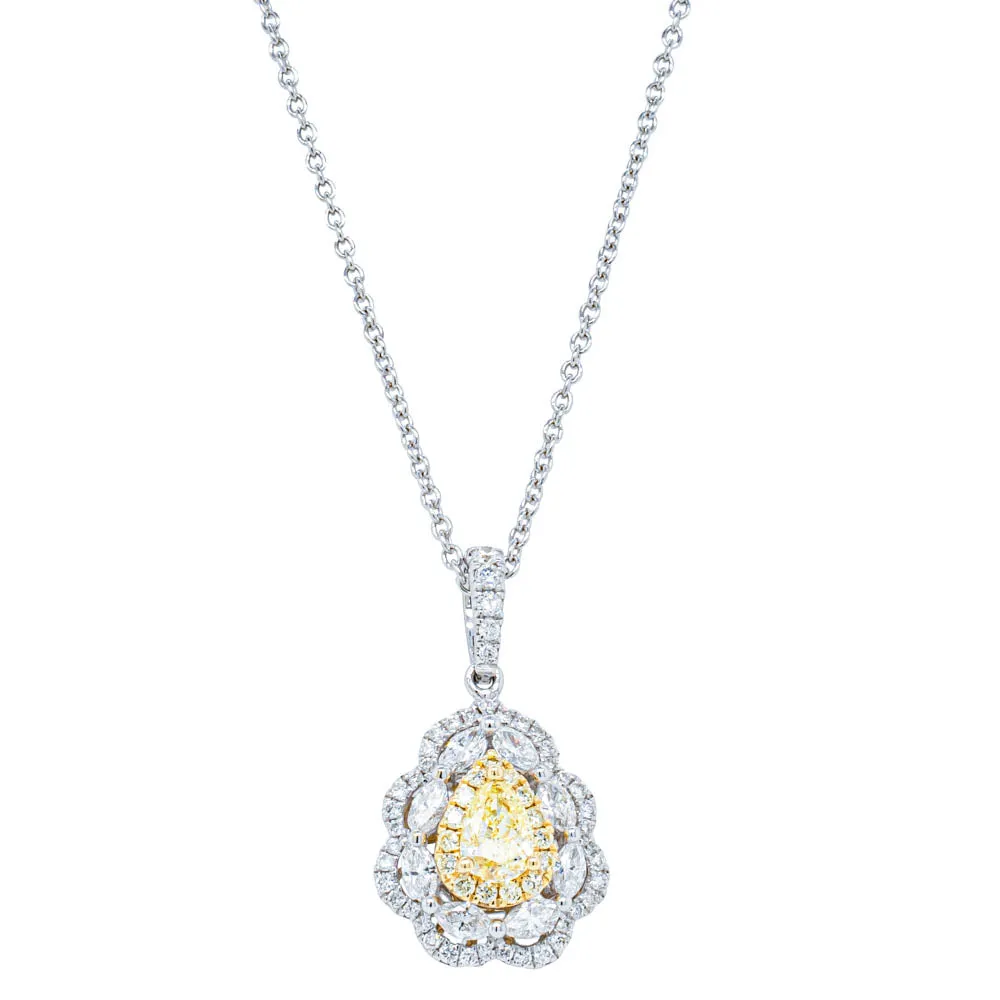 18ct White Gold .33ct Yellow Diamond Cluster Necklace