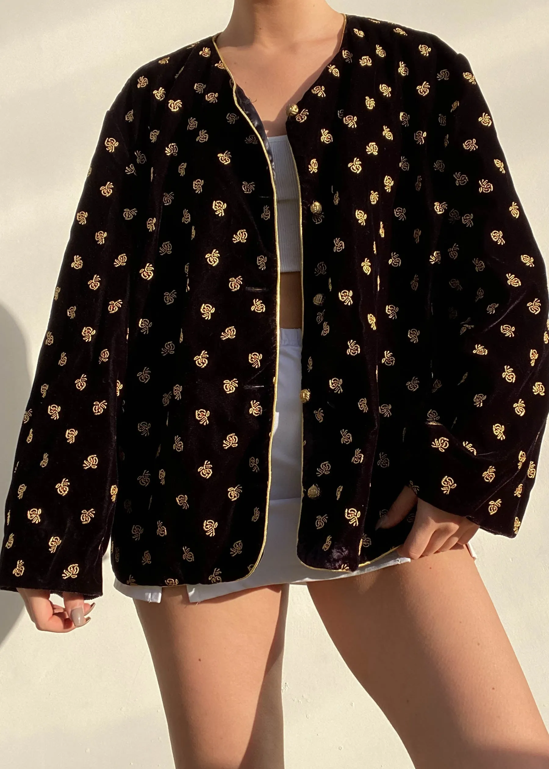 80's Black & Gold Velvet Jacket (XL)