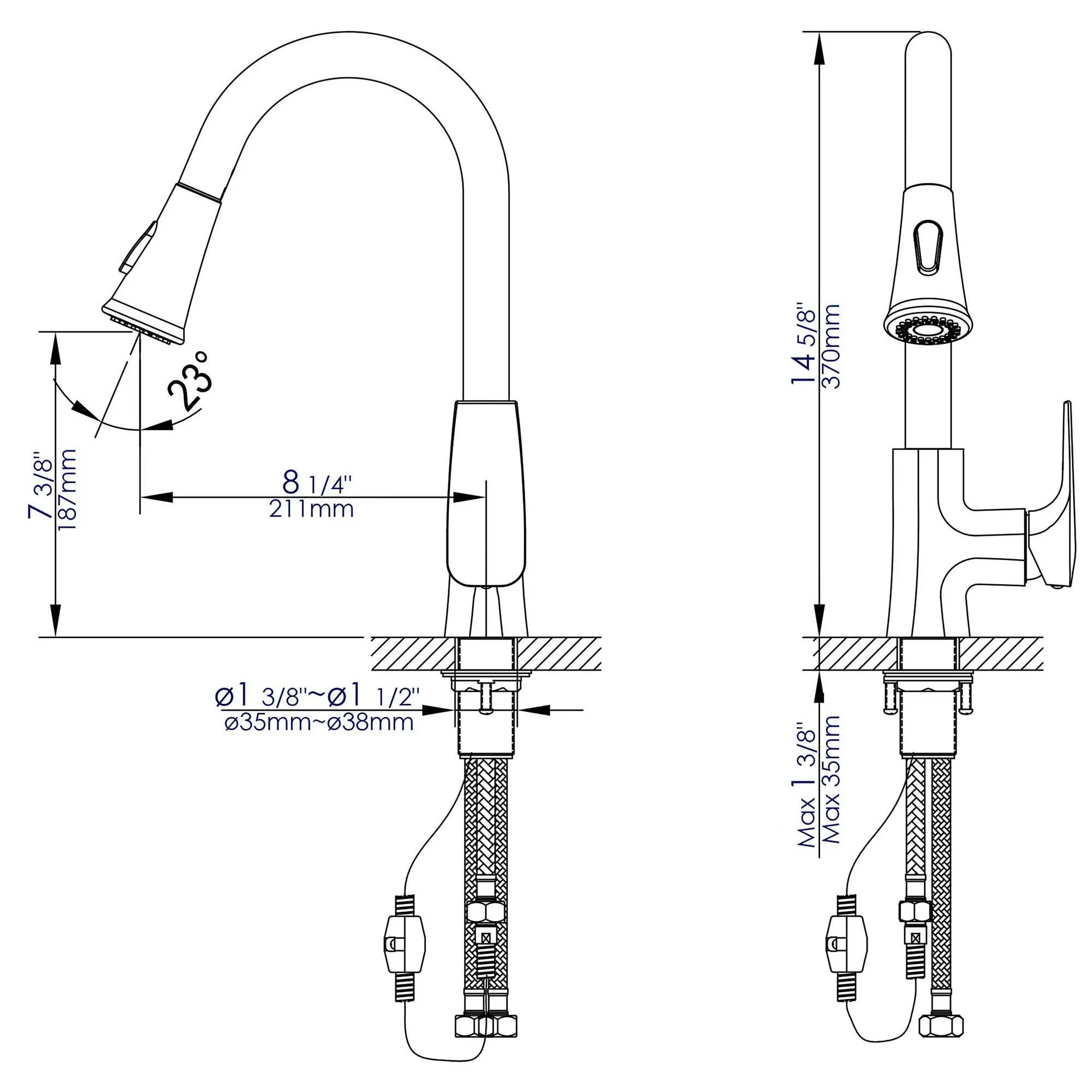 ALFI Brand ABKF3889-PC Polished Chrome Square Gooseneck Pull Down Kitchen Faucet