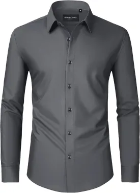 Alimens & Gentle Mens Dress Shirts Long Sleeve Wrinkle-Free Formal Shirts Wedding Dating Business Casual Button Down Shirt