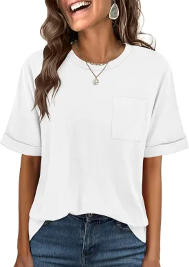 ANRABESS Women Oversized T Shirts Short Sleeve Summer Casual Loose Top Basic Tee with Pocket