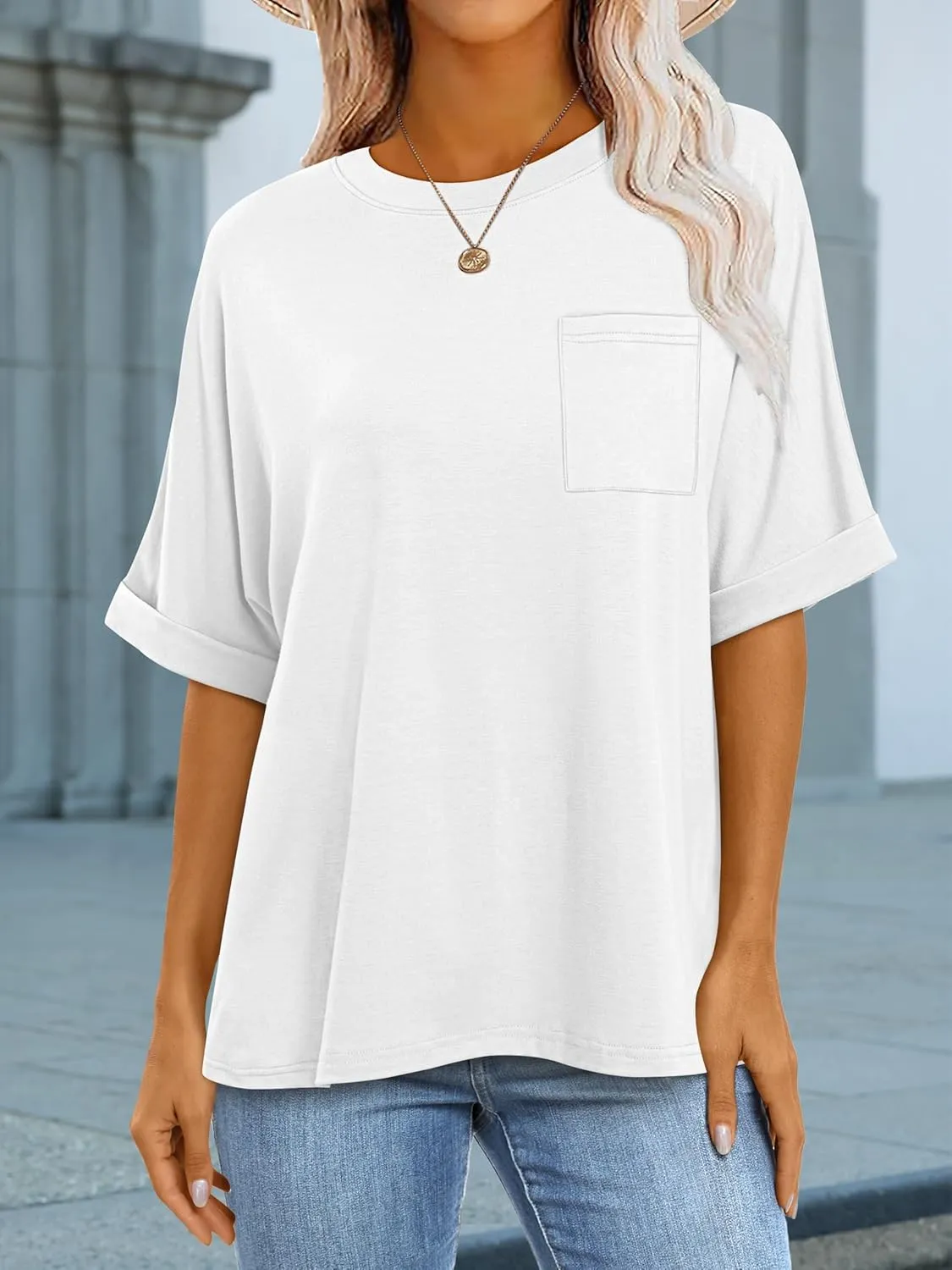 ANRABESS Women Oversized T Shirts Short Sleeve Summer Casual Loose Top Basic Tee with Pocket