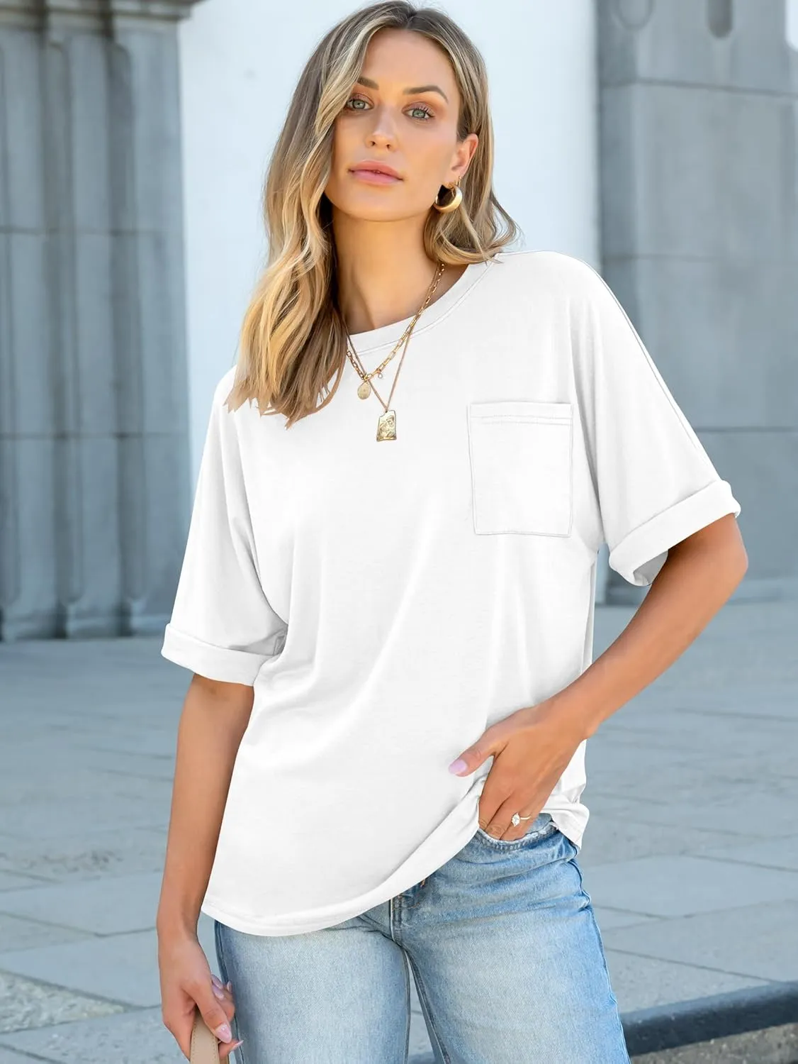 ANRABESS Women Oversized T Shirts Short Sleeve Summer Casual Loose Top Basic Tee with Pocket