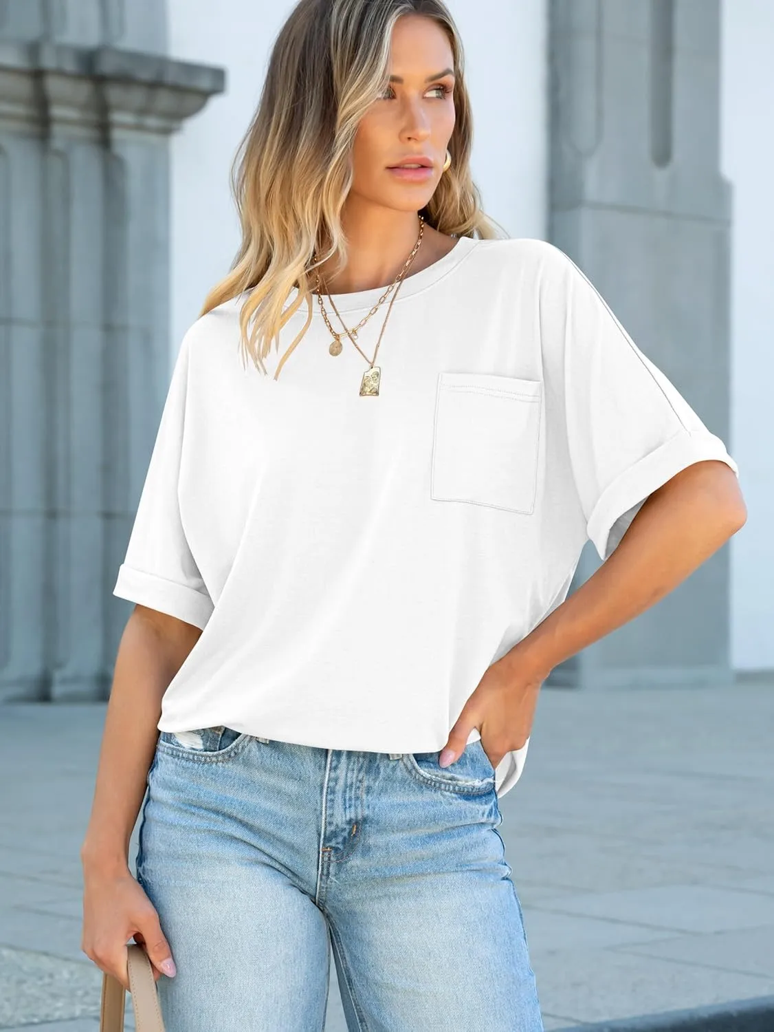 ANRABESS Women Oversized T Shirts Short Sleeve Summer Casual Loose Top Basic Tee with Pocket