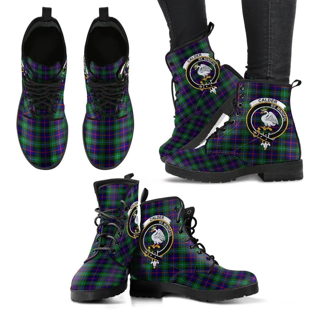 Calder Modern Tartan Clan Badge Leather Boots