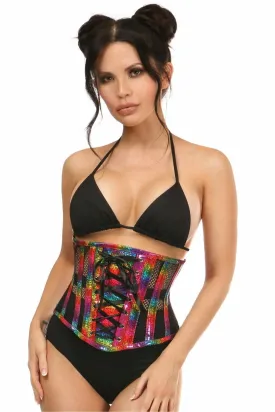 Deluxe Rainbow Glitter PVC Steel Boned Underbust Corset with Lace-Up Front