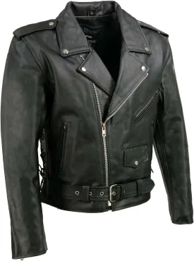 EL5411 Men's Black Classic Side Lace Motorcycle Leather Jacket  Motorcycle Riding Jackets