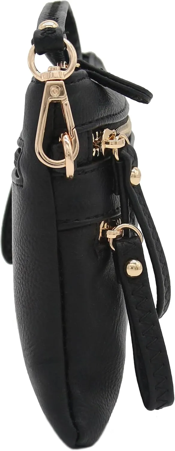 FashionPuzzle Multi Zipper Pocket Small Wristlet Crossbody Bag