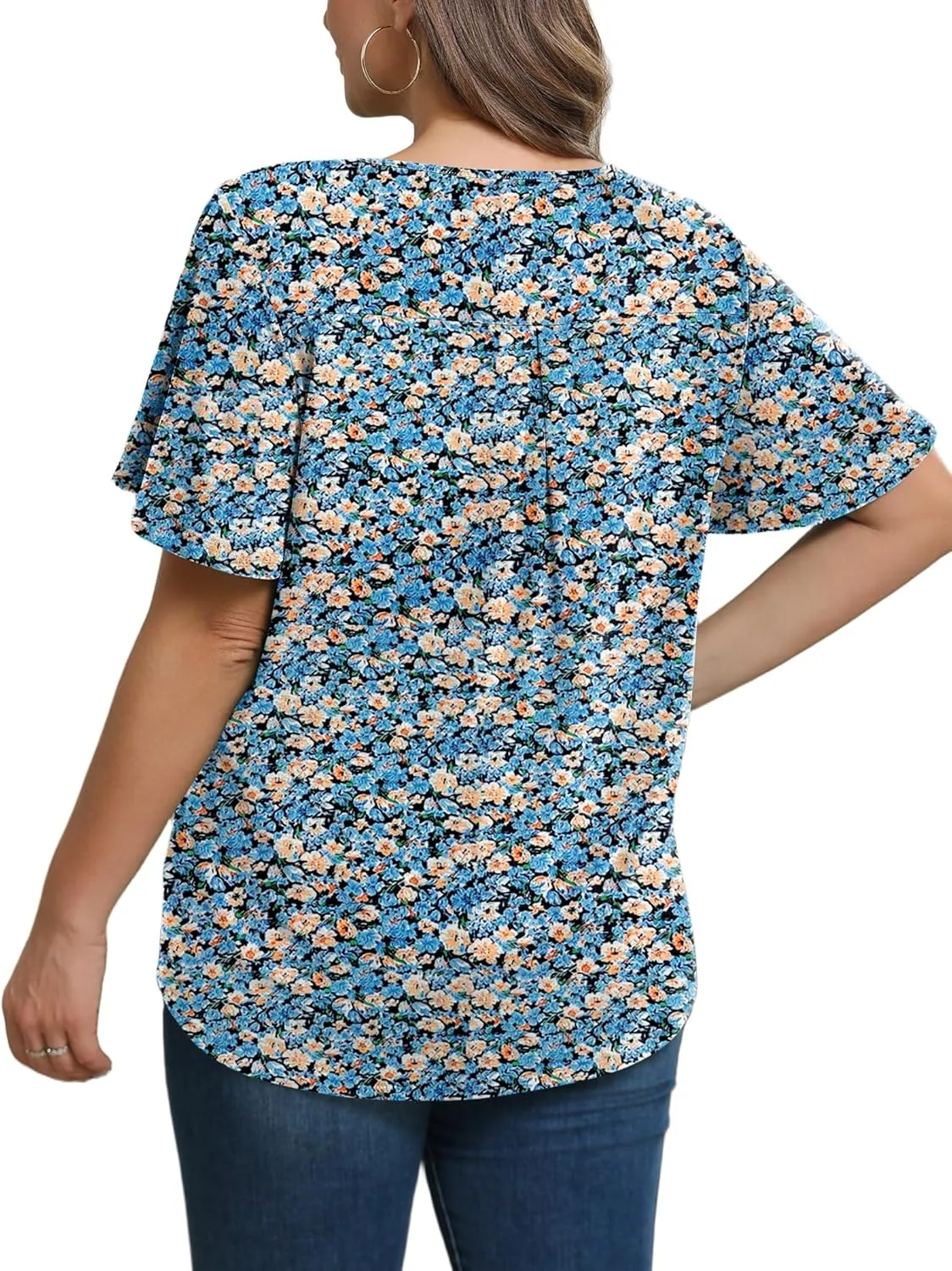 IN'VOLAND Womens Plus Size Tops Summer Short Sleeve Tunic V Neck Dressy Flutter Sleeve Blouses Work Tops Casual T-Shirts