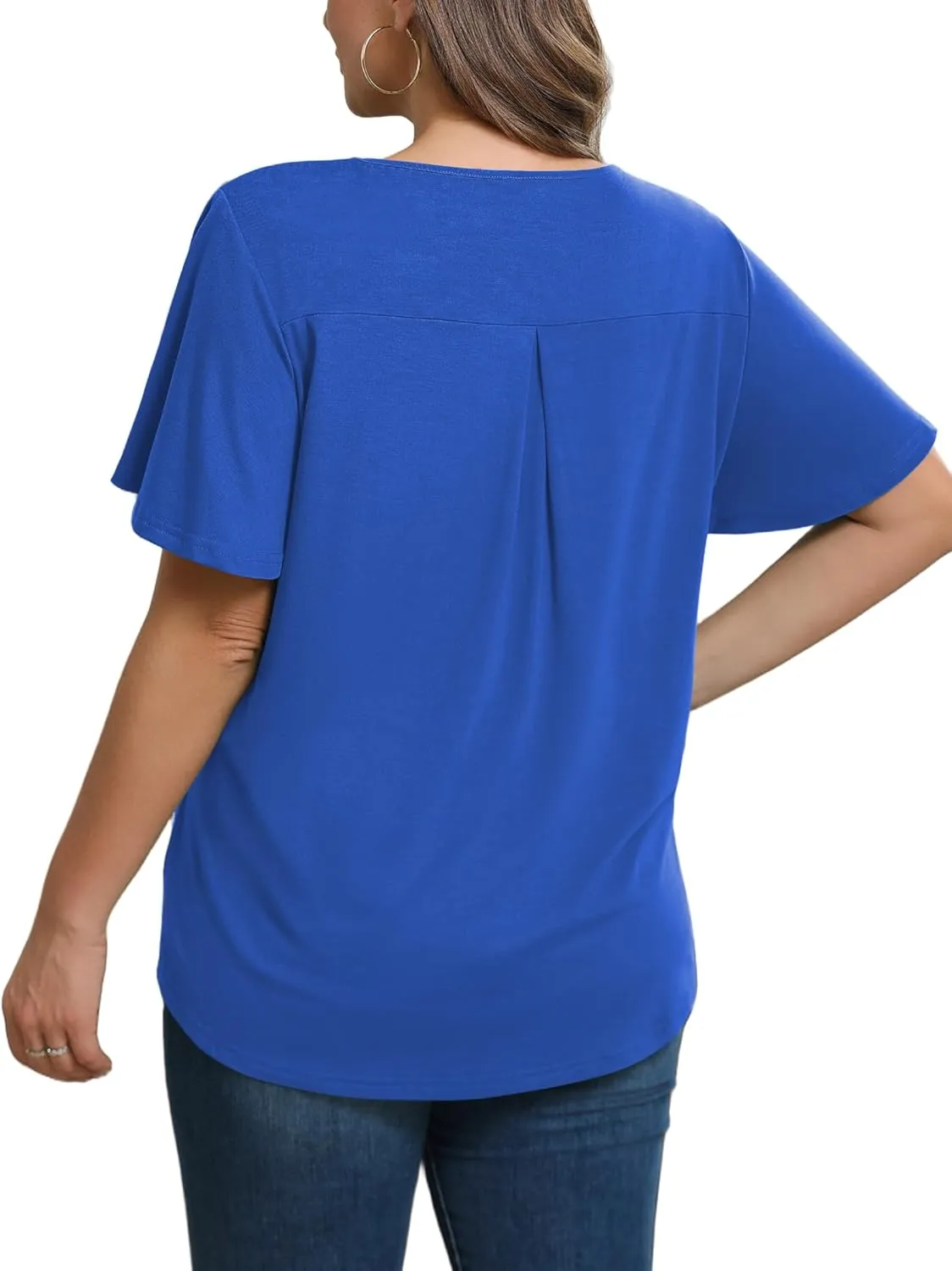 IN'VOLAND Womens Plus Size Tops Summer Short Sleeve Tunic V Neck Dressy Flutter Sleeve Blouses Work Tops Casual T-Shirts