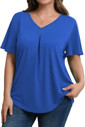 IN'VOLAND Womens Plus Size Tops Summer Short Sleeve Tunic V Neck Dressy Flutter Sleeve Blouses Work Tops Casual T-Shirts