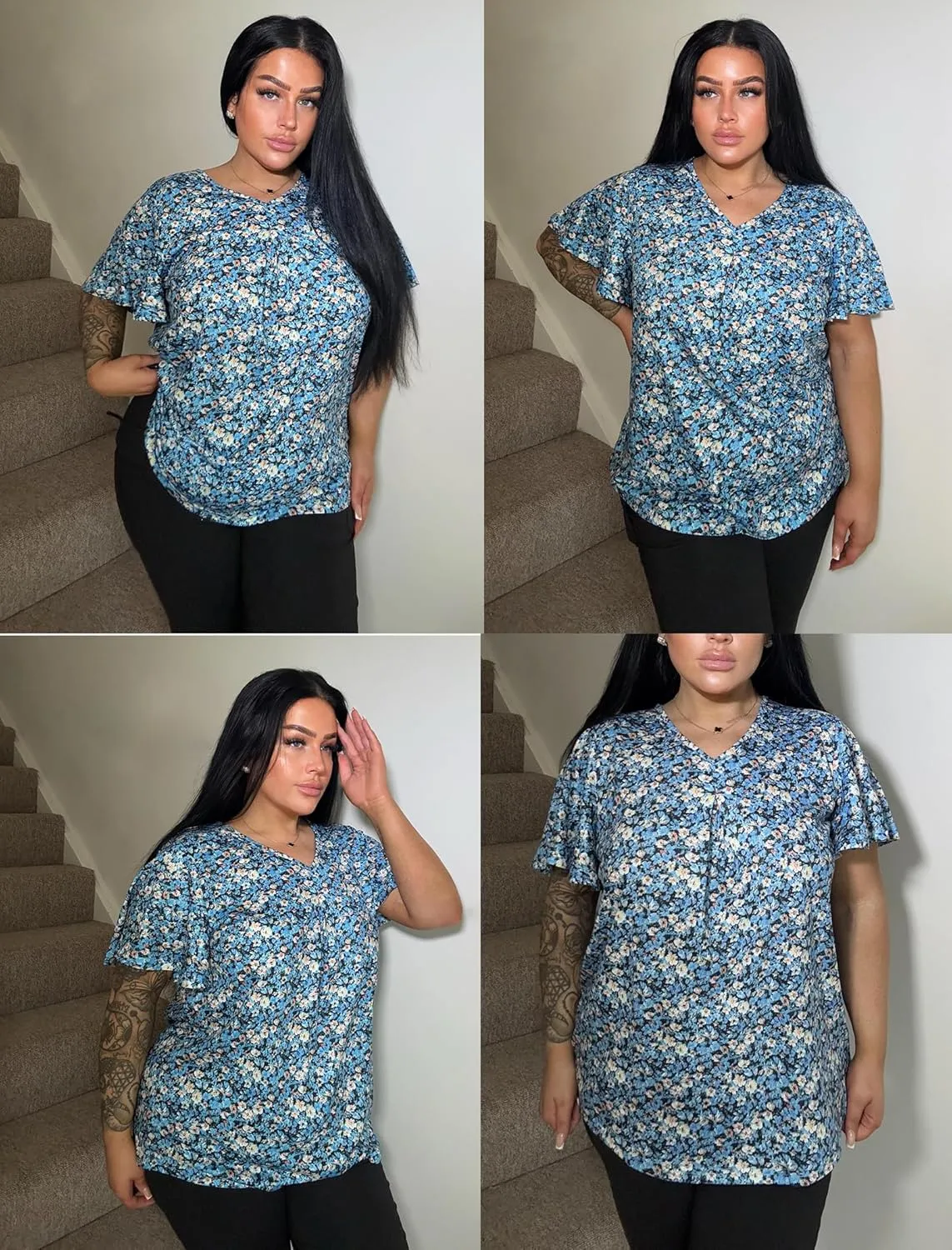 IN'VOLAND Womens Plus Size Tops Summer Short Sleeve Tunic V Neck Dressy Flutter Sleeve Blouses Work Tops Casual T-Shirts