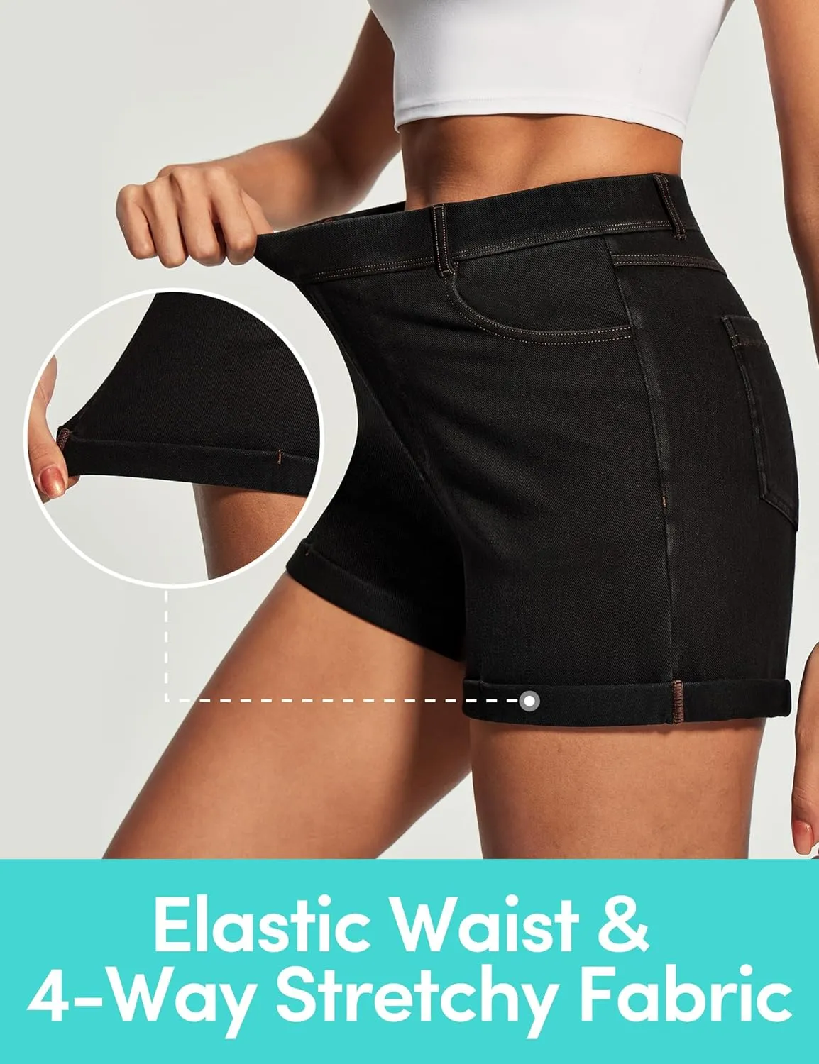 IUGA Stretchy Jorts Women Pull On Jean Shorts Womens High Waisted Folded Hem Denim Shorts Summer Casual with Pockets
