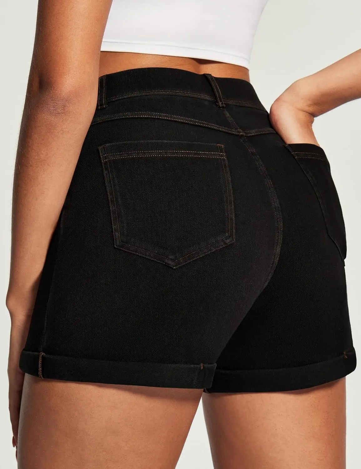 IUGA Stretchy Jorts Women Pull On Jean Shorts Womens High Waisted Folded Hem Denim Shorts Summer Casual with Pockets
