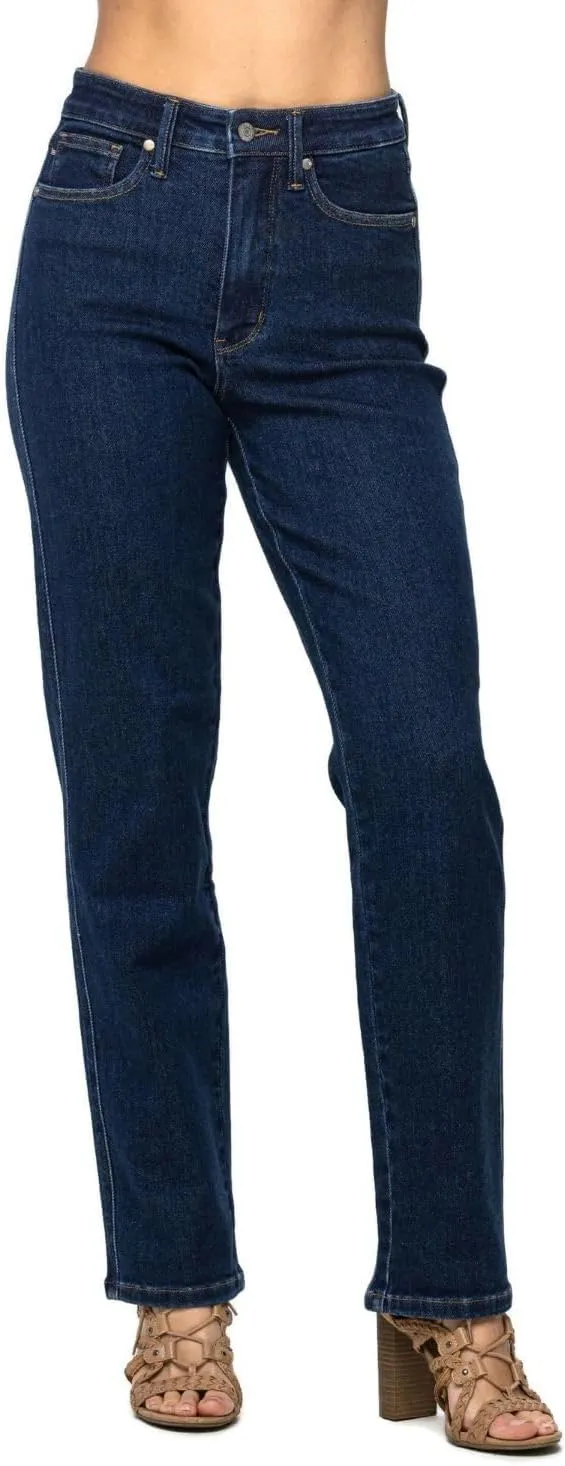 Judy Blue Women's High Rise Tummy Control Solid Five Pocket Straight Jeans