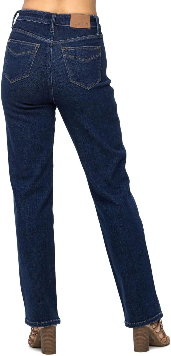 Judy Blue Women's High Rise Tummy Control Solid Five Pocket Straight Jeans