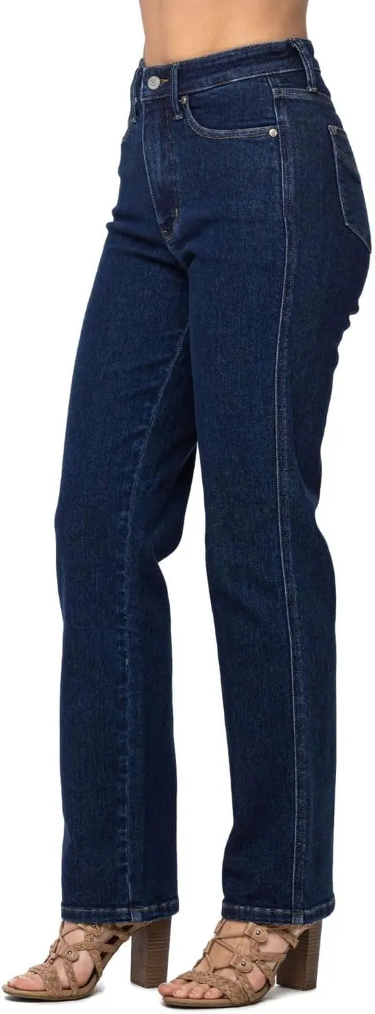 Judy Blue Women's High Rise Tummy Control Solid Five Pocket Straight Jeans