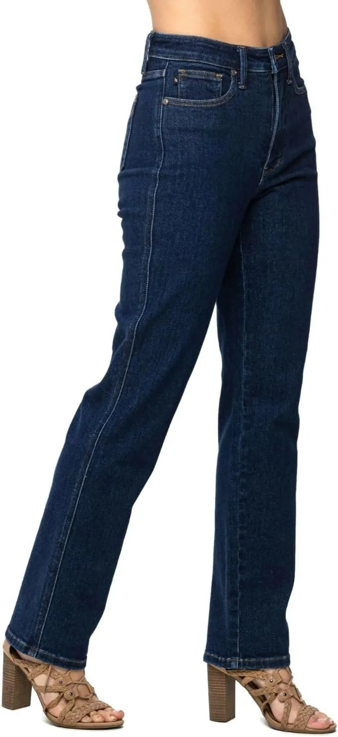 Judy Blue Women's High Rise Tummy Control Solid Five Pocket Straight Jeans