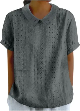 LCMTWX Casual V Neck Button Down Shirts for Women Linen Loose Large Size Thin Lapel Shirt Short Sleeved Blouse Women'S