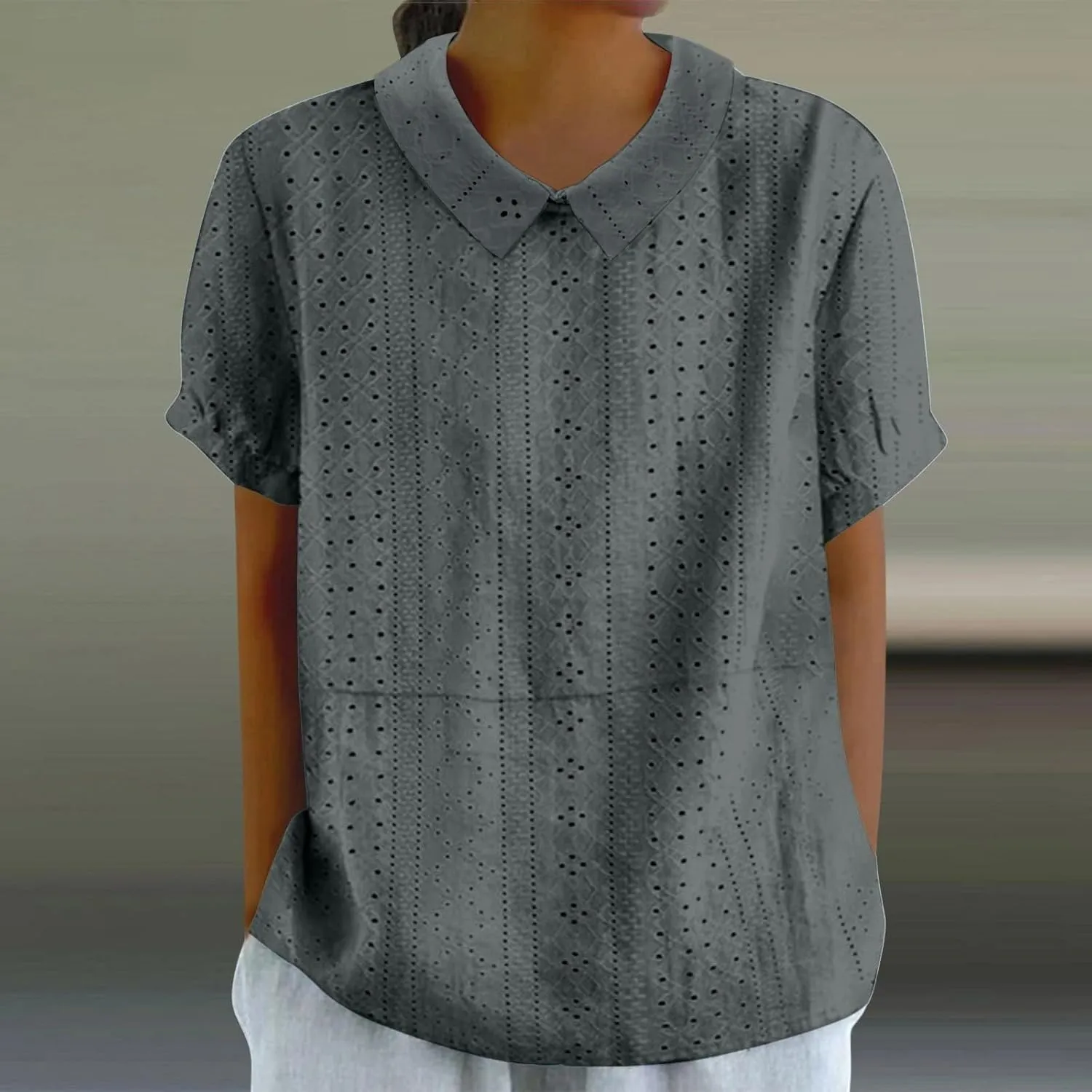 LCMTWX Casual V Neck Button Down Shirts for Women Linen Loose Large Size Thin Lapel Shirt Short Sleeved Blouse Women'S
