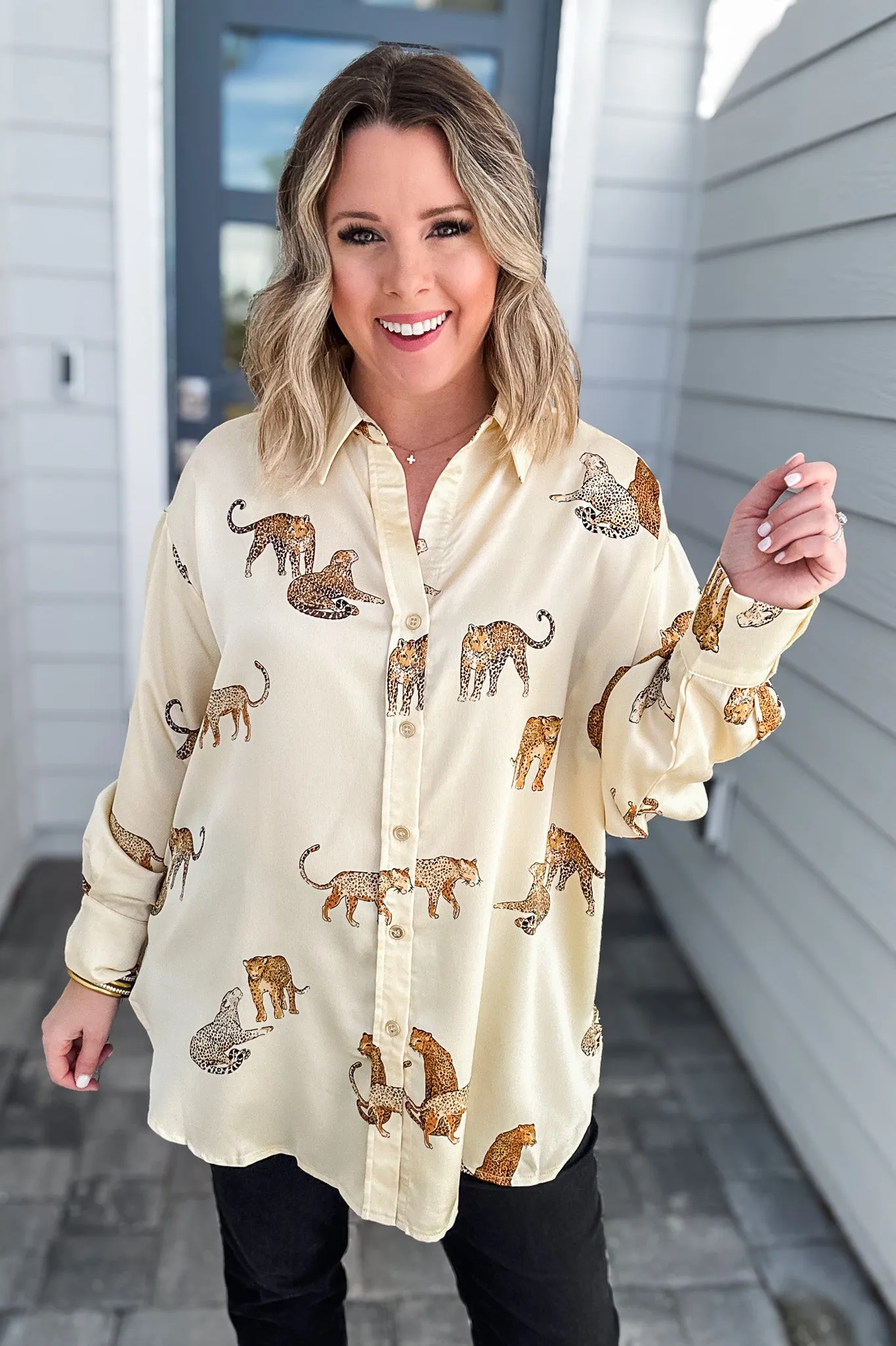 Leopard Is King Button Down Blouse - Natural