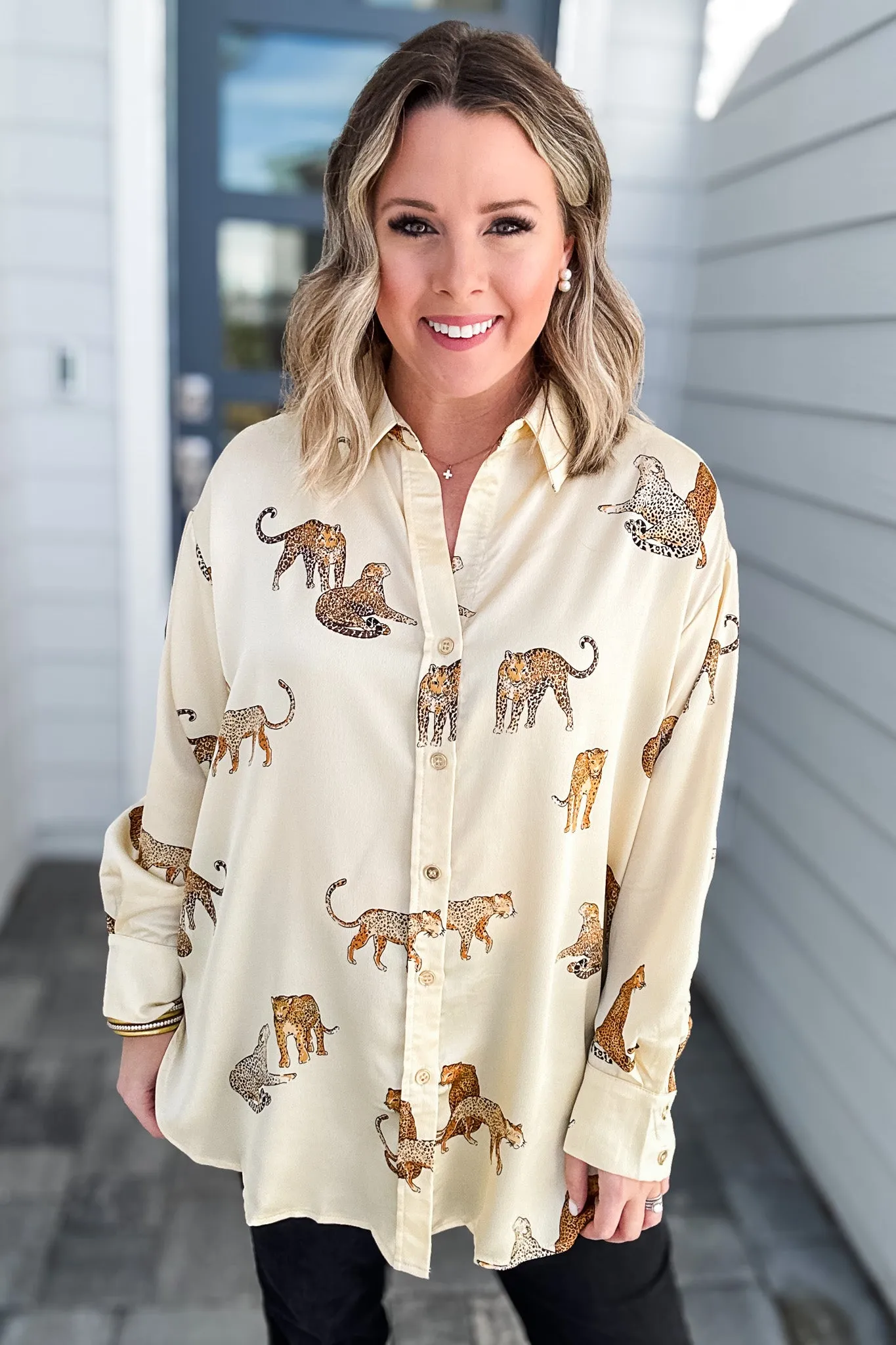 Leopard Is King Button Down Blouse - Natural