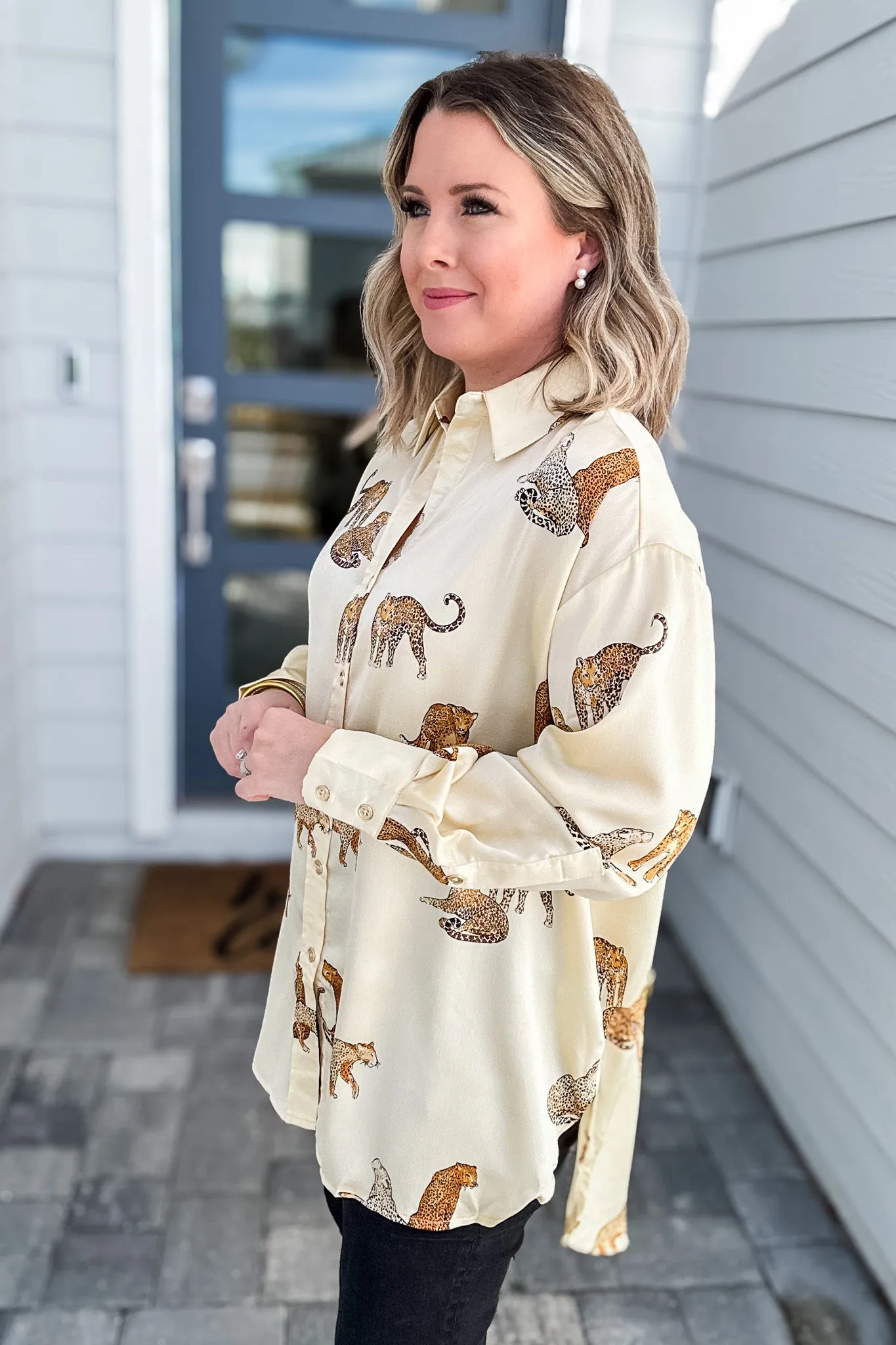 Leopard Is King Button Down Blouse - Natural