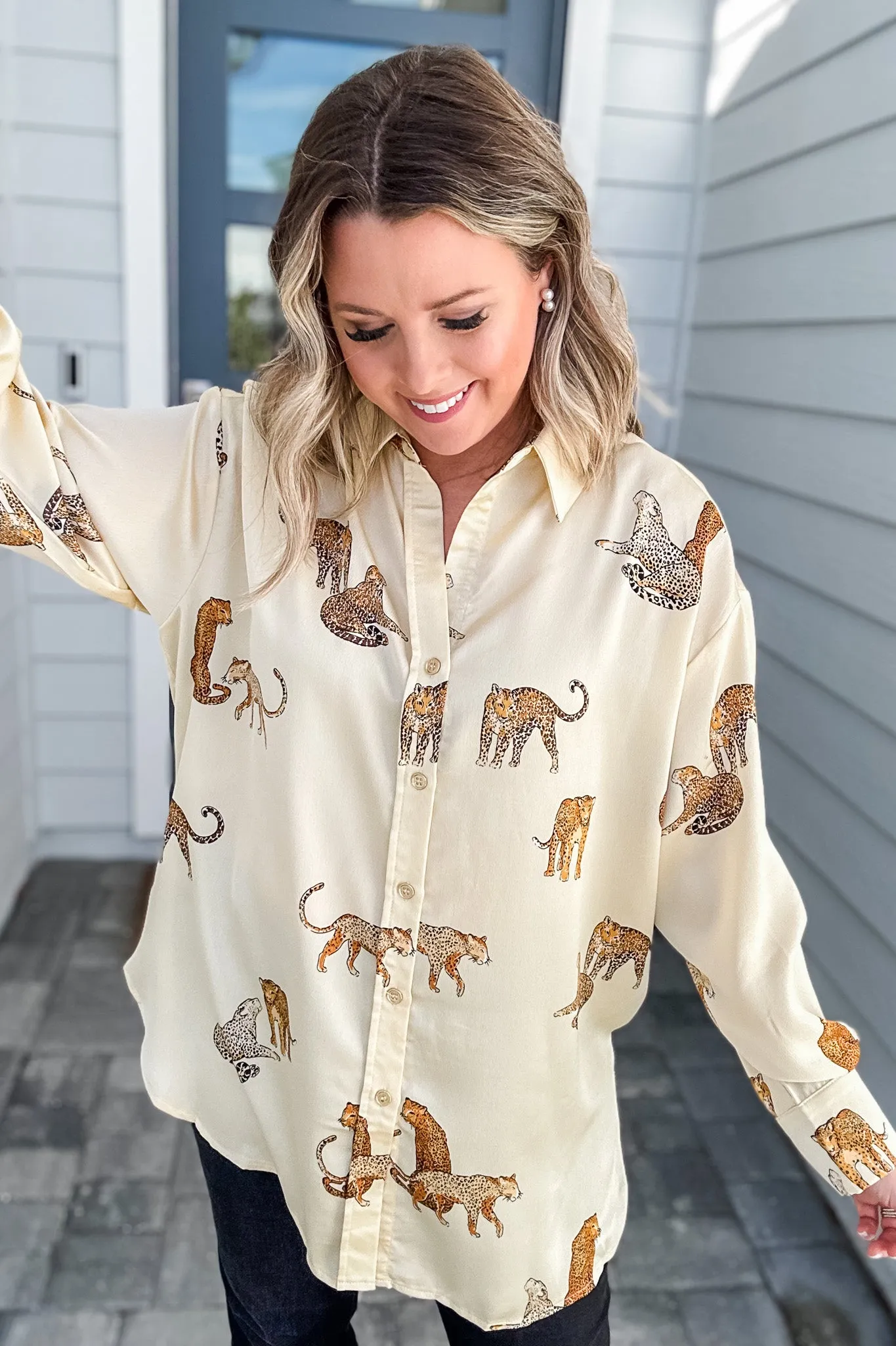 Leopard Is King Button Down Blouse - Natural