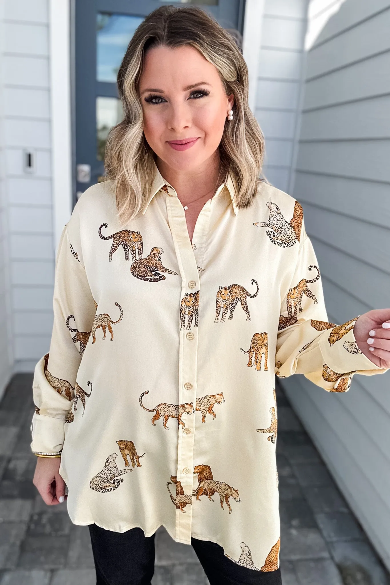 Leopard Is King Button Down Blouse - Natural