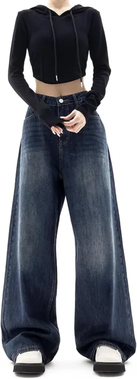 LONGBIDA Wide Leg Jeans for Women High Waisted Baggy Straight Leg Y2k Raw Hem Denim Pants for Women 2024