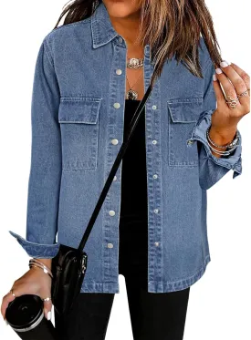 luvamia 2025 Spring Jean Jackets for Women Fashion Oversized Button Down Denim Jacket Western Shacket Jacket with Pockets