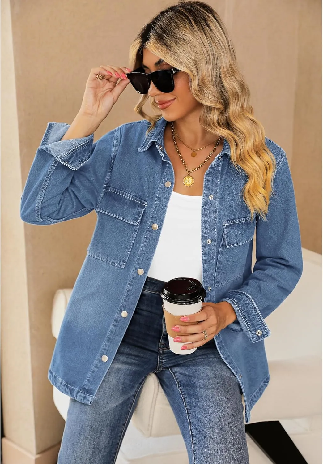 luvamia 2025 Spring Jean Jackets for Women Fashion Oversized Button Down Denim Jacket Western Shacket Jacket with Pockets
