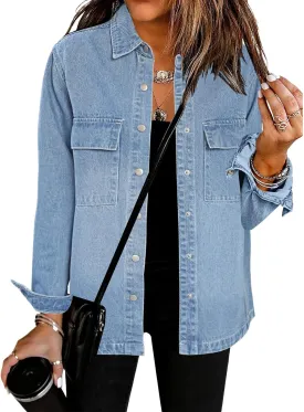 luvamia 2025 Spring Jean Jackets for Women Fashion Oversized Button Down Denim Jacket Western Shacket Jacket with Pockets