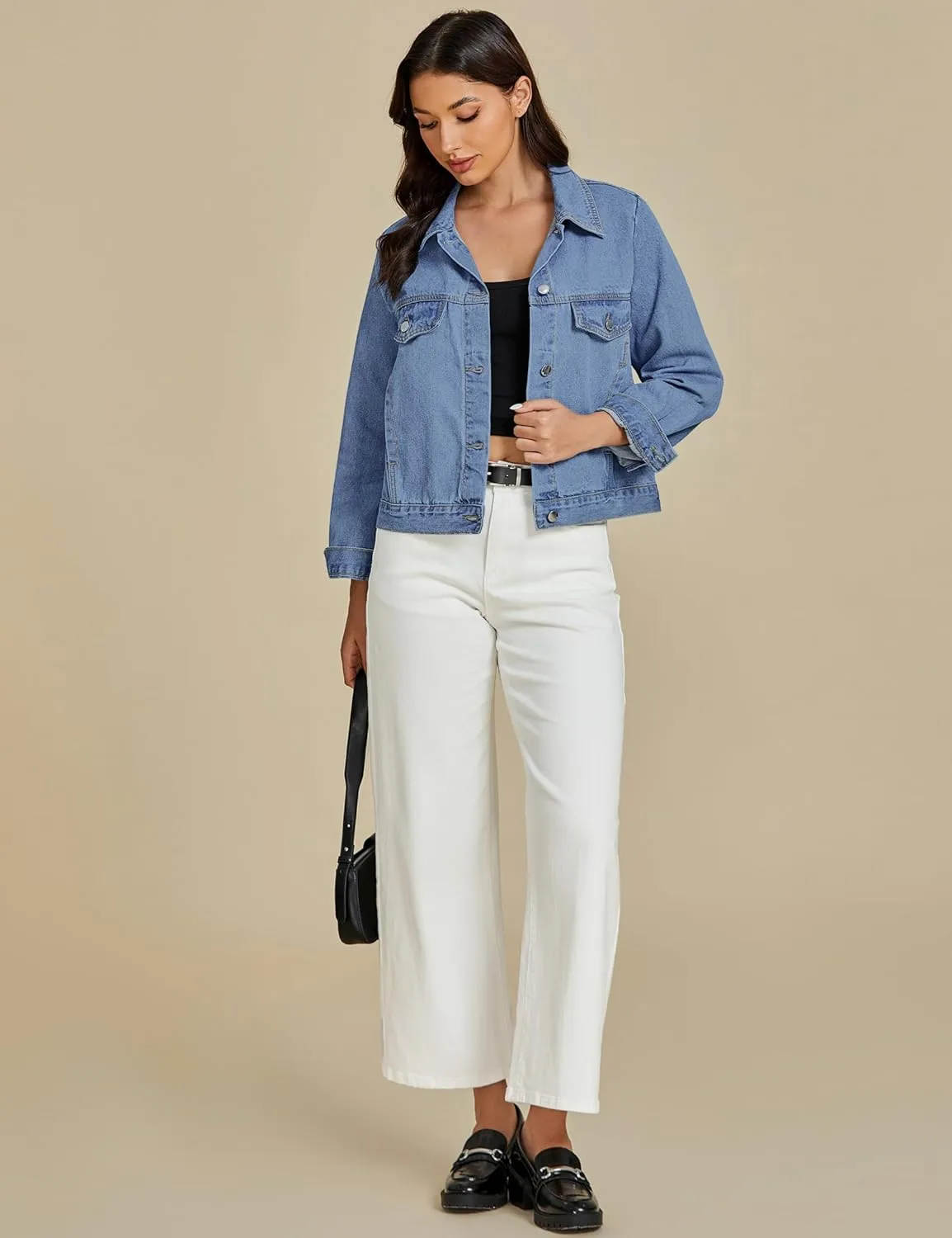 luvamia Denim Jackets for Women Trendy Casual Button Down Relaxed Fit Western Trucker Distressed Jean Jacket with Pocket