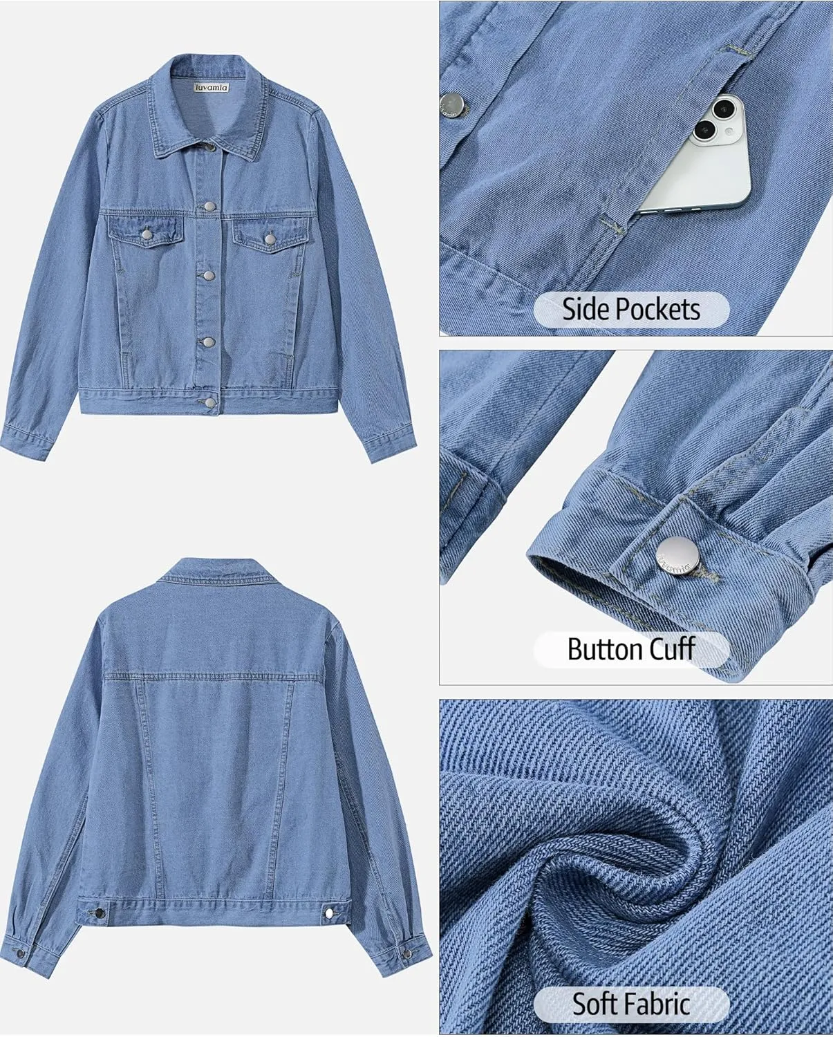 luvamia Denim Jackets for Women Trendy Casual Button Down Relaxed Fit Western Trucker Distressed Jean Jacket with Pocket