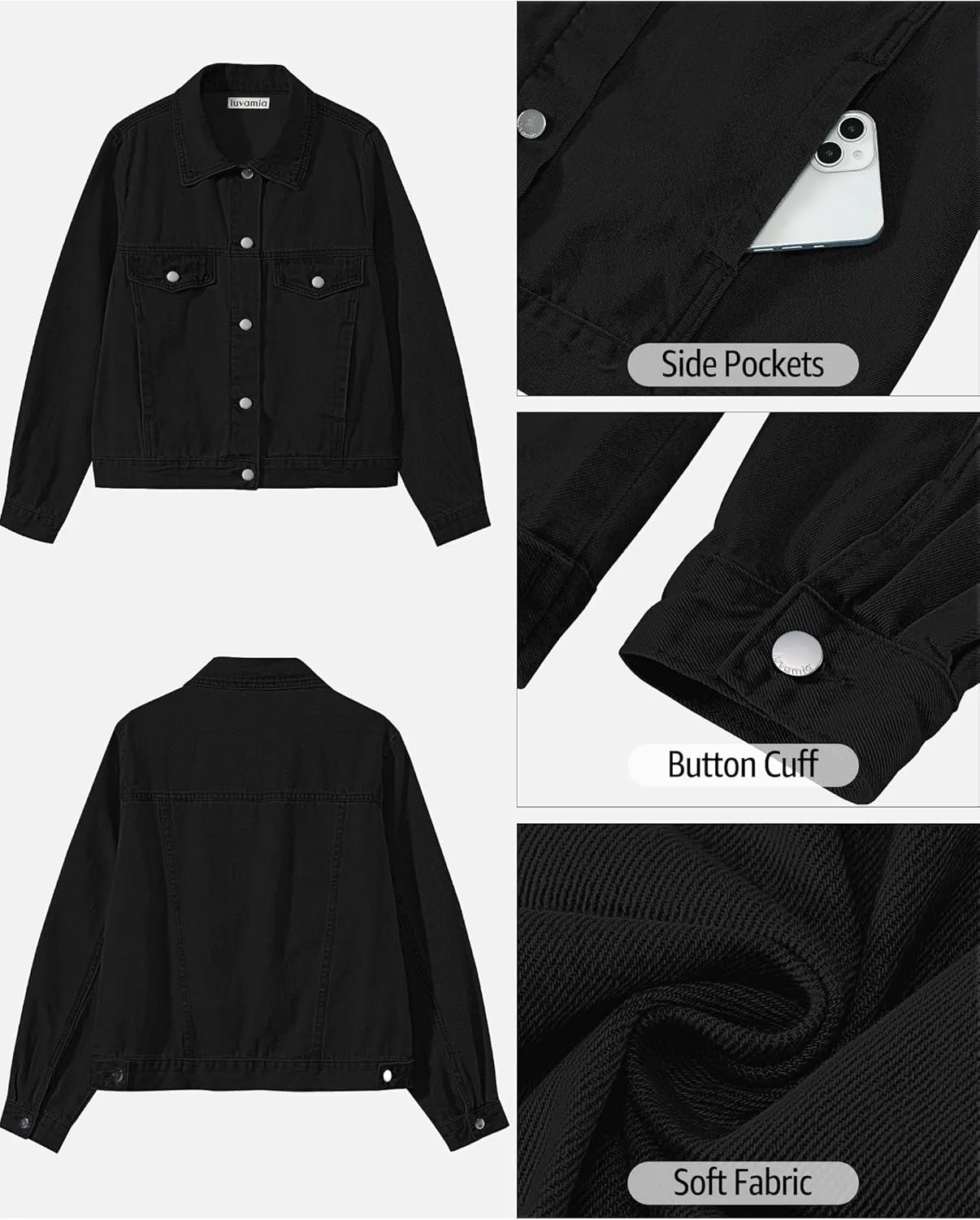 luvamia Denim Jackets for Women Trendy Casual Button Down Relaxed Fit Western Trucker Distressed Jean Jacket with Pocket