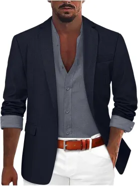 Men's Casual Blazer One Button Unlined Business Work Suit Jackets Multiple Pockets Sport Coat for Party Prom Wedding