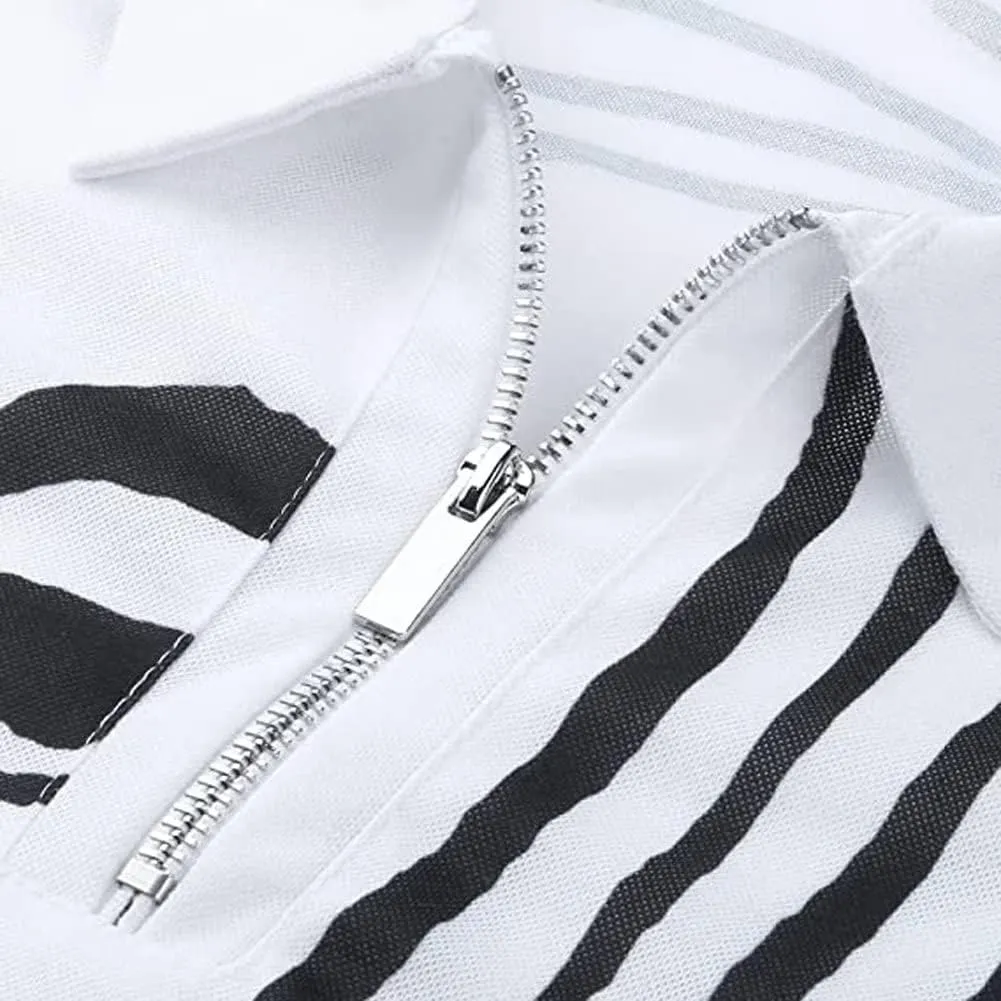 Men's Fashion Polo Shirts Casual V Neck Long Sleeve Zip Golf Shirts Muscle/Business Color Block Tops