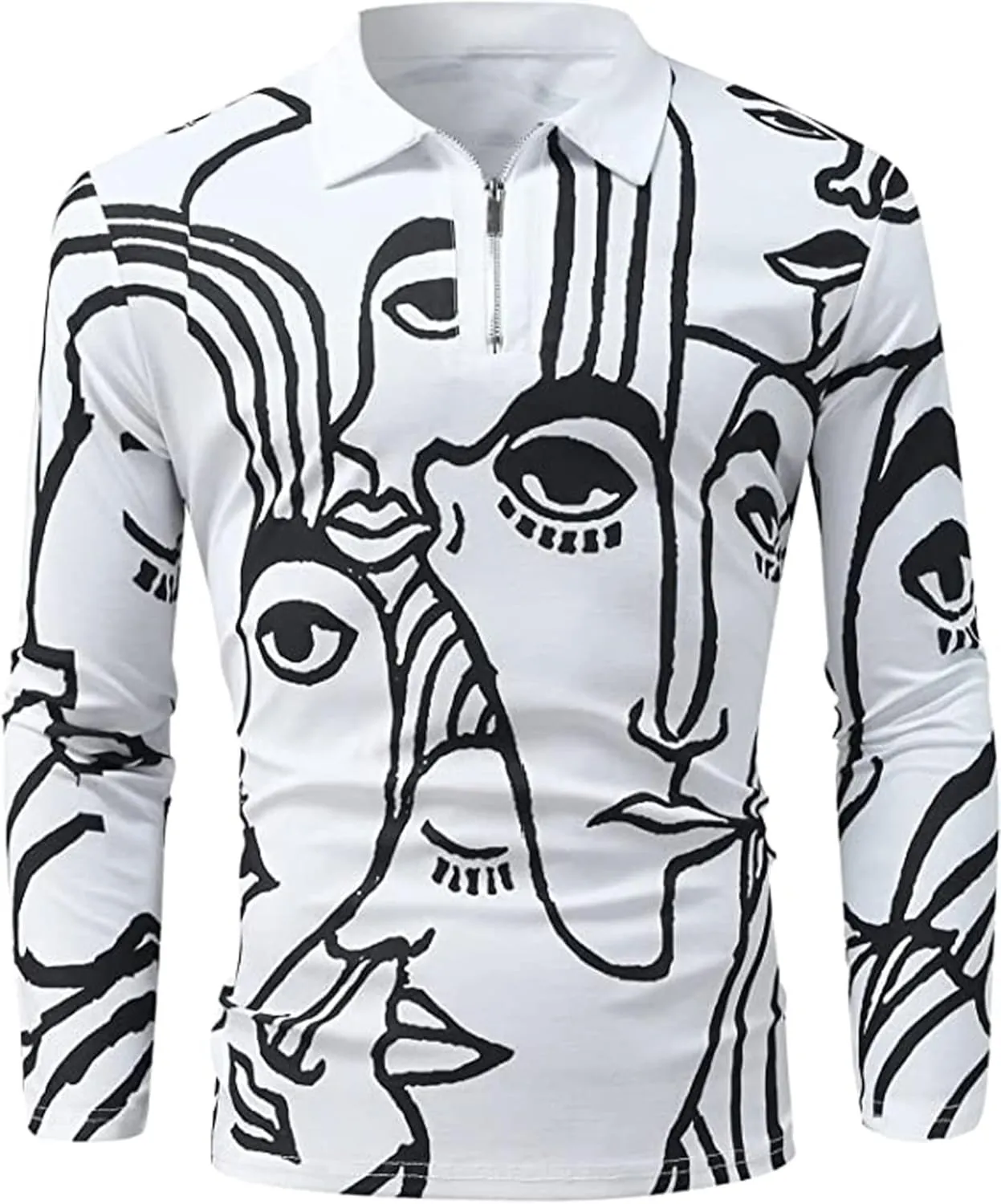 Men's Fashion Polo Shirts Casual V Neck Long Sleeve Zip Golf Shirts Muscle/Business Color Block Tops