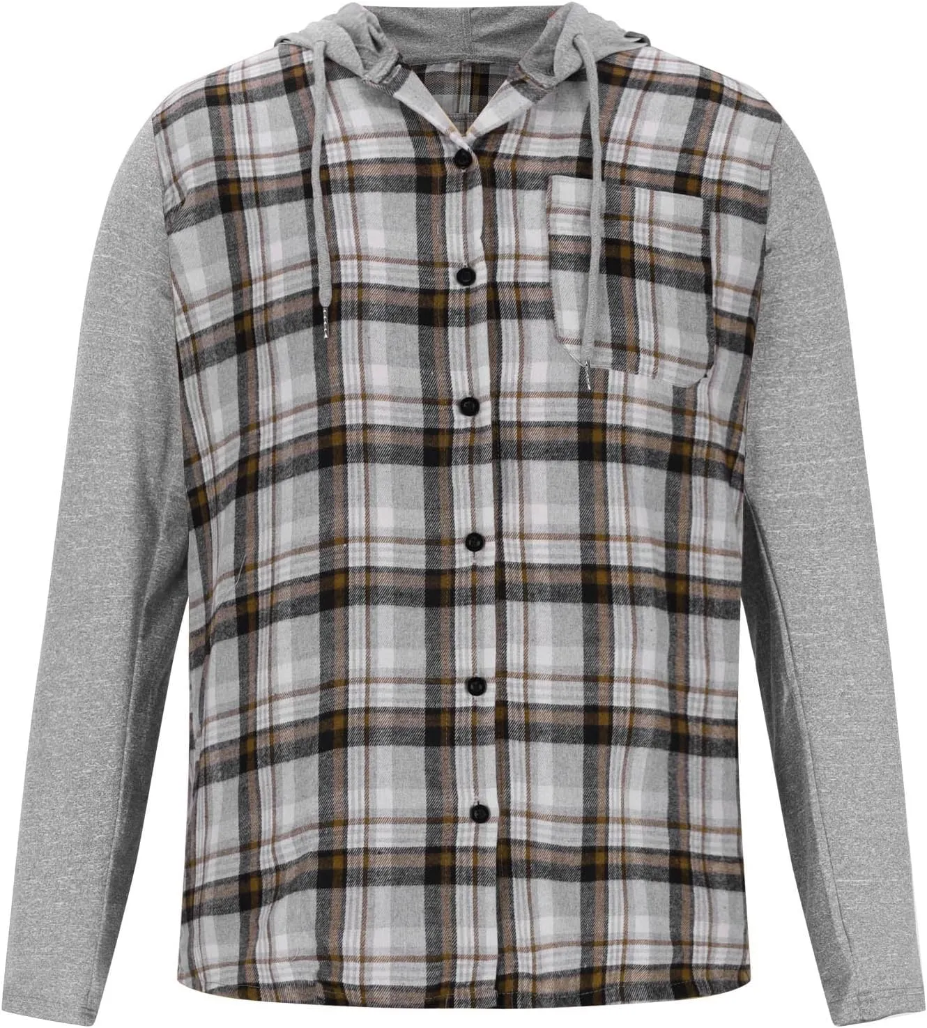 Men's Flannel Plaid Button Shirt Jackets with Hood, Casual Raglan Sleeve Checkered Hoody Shirts Fall Tops with Pocket