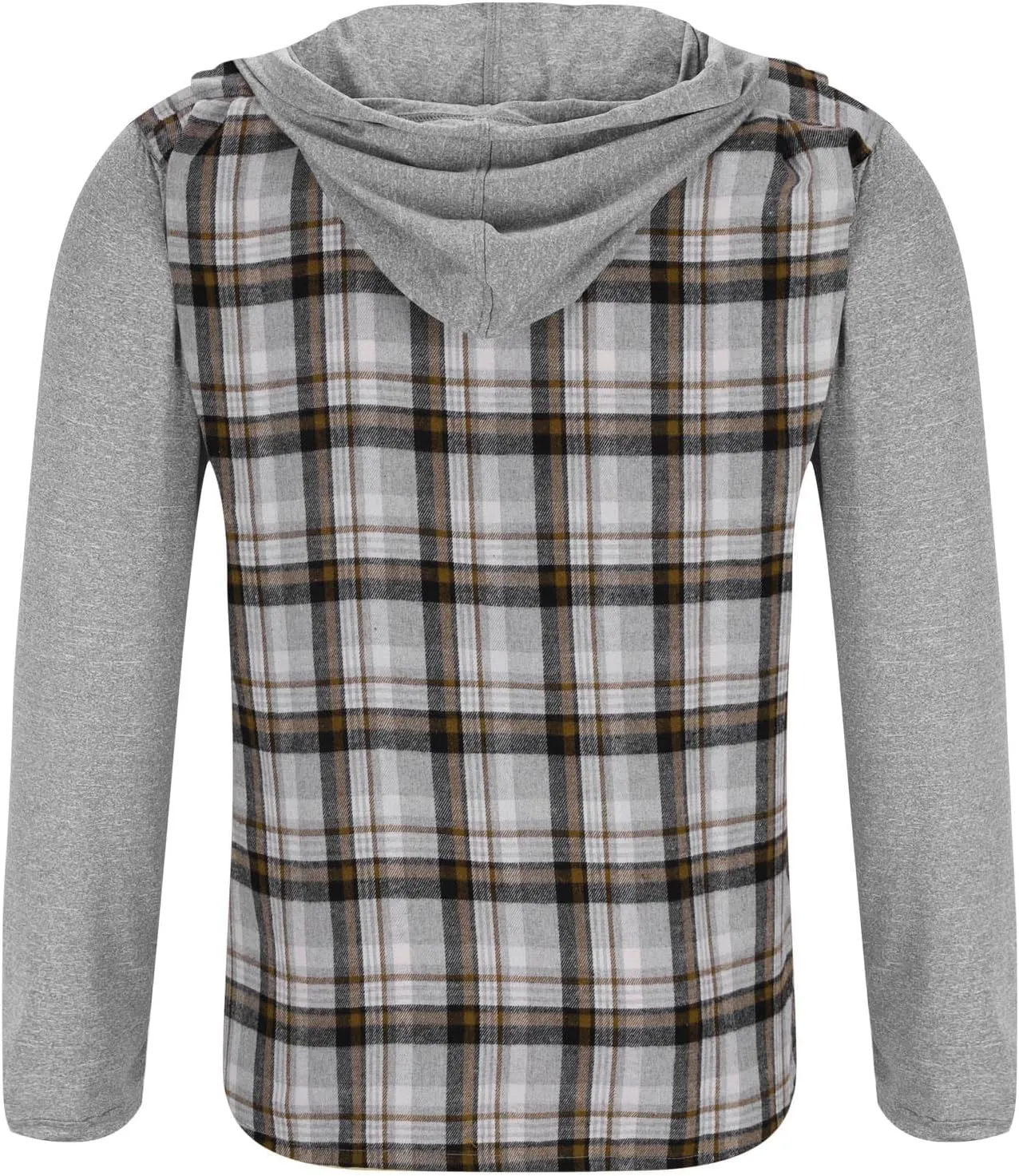 Men's Flannel Plaid Button Shirt Jackets with Hood, Casual Raglan Sleeve Checkered Hoody Shirts Fall Tops with Pocket