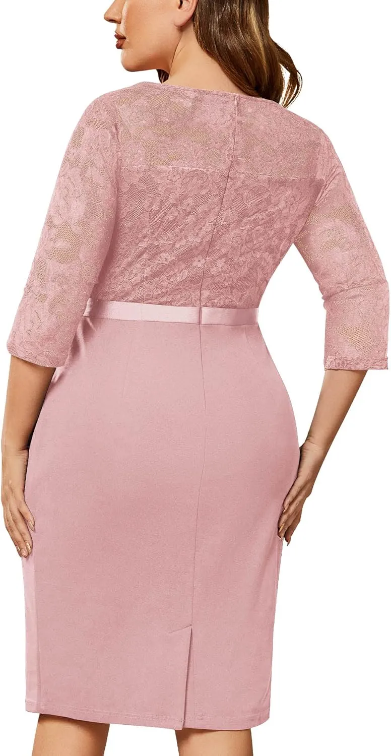 Miusol Women's Plus Size Retro Floral Lace Ruffle V Neck Party Cocktail Dress