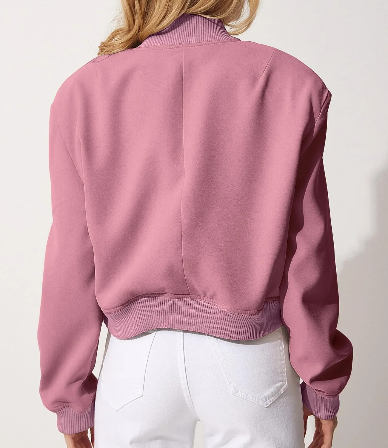 Modegal Women's Spring Varsity Bomber Jackets Long Sleeve Cropped Button Down Casual Coat with Pockets Outwear