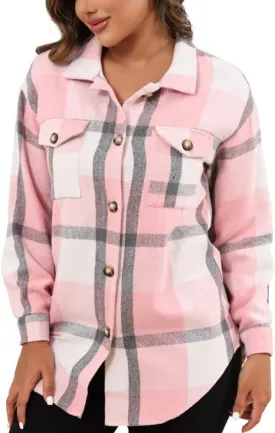 Nimsruc Flannel Shacket Women Fall Jackets Plaid Button Down Shirts