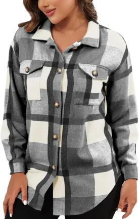 Nimsruc Flannel Shacket Women Fall Jackets Plaid Button Down Shirts