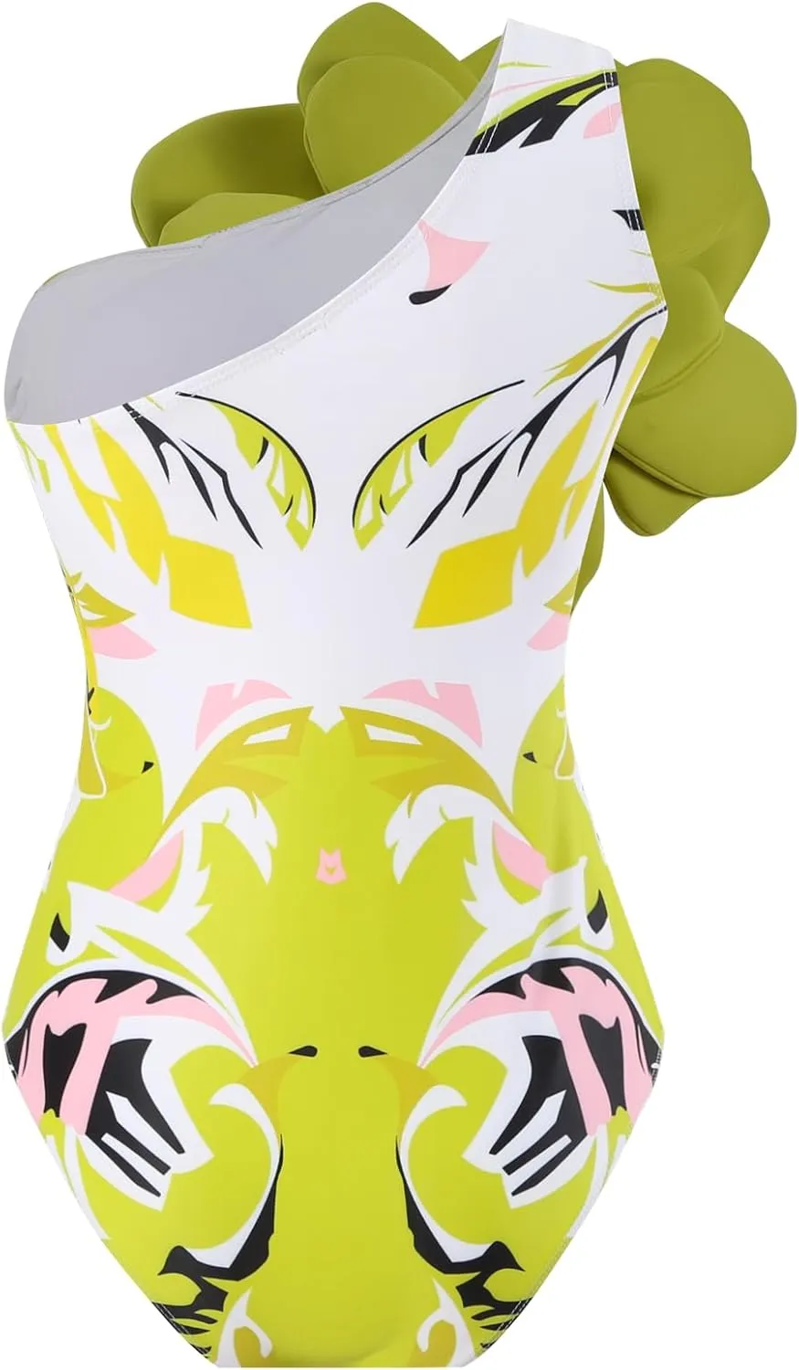 One Shoulder Swimsuits for Women 3D Flower Decoration One Piece Swimsuit with Cover up Set