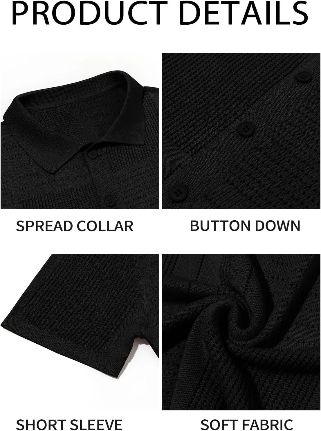 Runcati Mens Knit Button Down Shirt Casual Short Sleeve Cotton Polo Shirt Hollow Out Summer Beach Tops