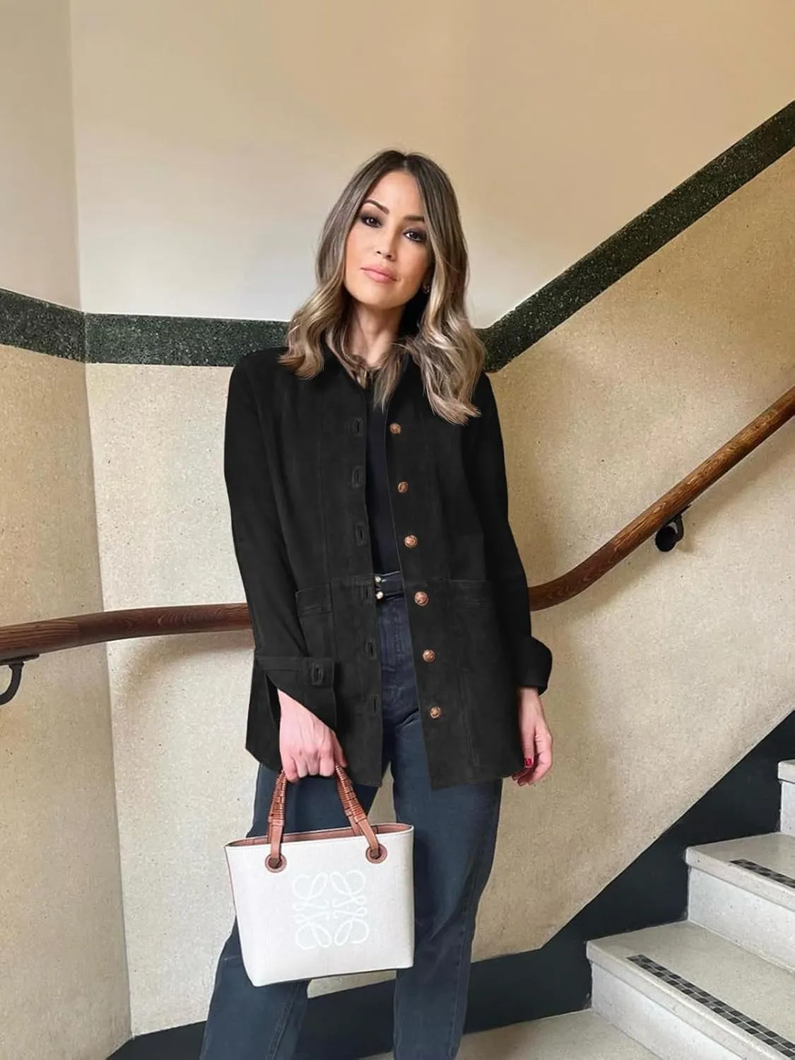 Tankaneo Womens Faux Suede Jackets Button Down Long Sleeve Shackets Coat Trendy 2025 Spring Clothes