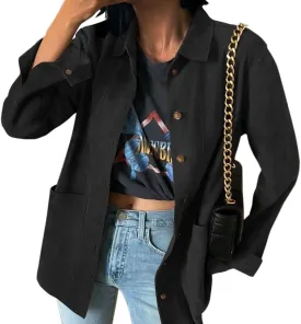 Tankaneo Womens Faux Suede Jackets Button Down Long Sleeve Shackets Coat Trendy 2025 Spring Clothes