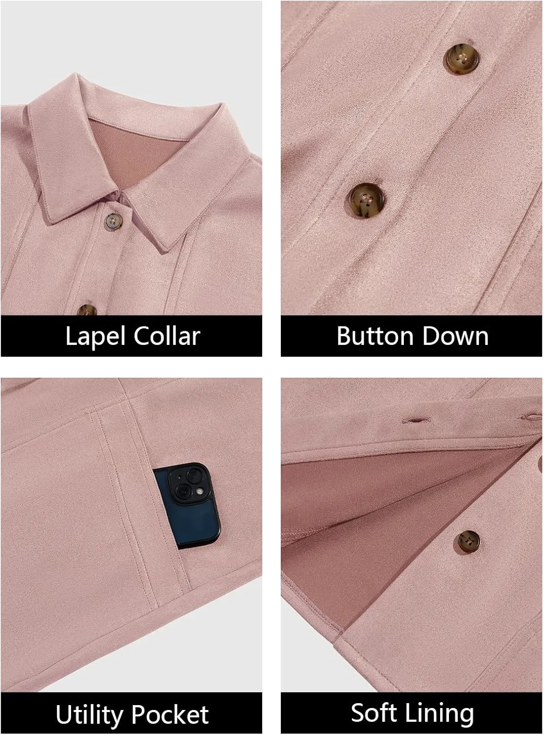Tankaneo Womens Faux Suede Jackets Button Down Long Sleeve Shackets Coat Trendy 2025 Spring Clothes